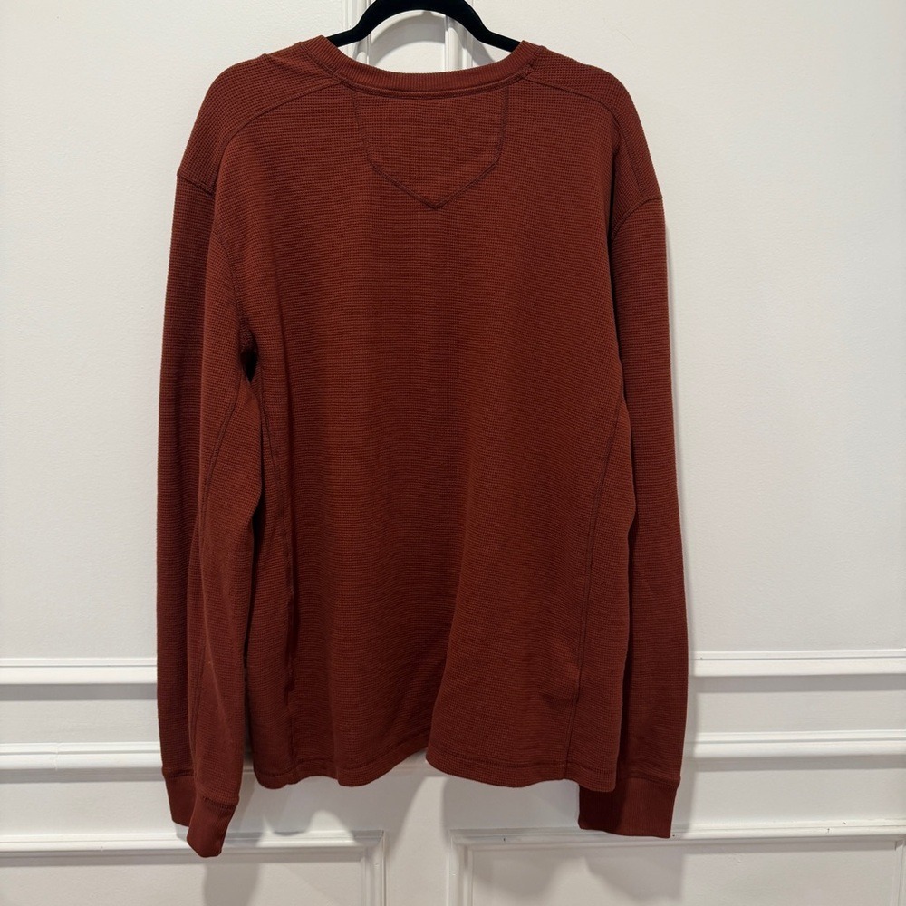 Eddie Bauer Thermal Henley Shirt Rust Orange Waffle Knit Long Sleeve Men's XL - Picture 2 of 3
